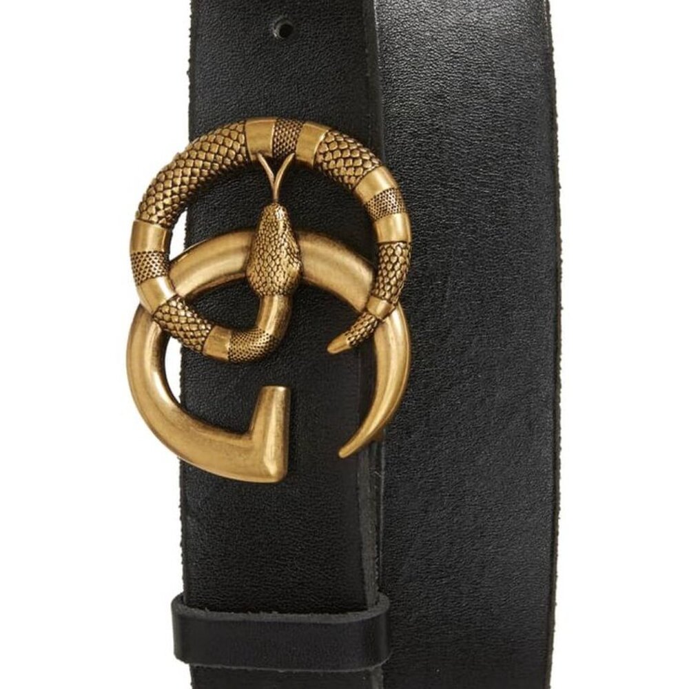 Gucci GG Marmont Snake Buckle Black Leather Belt Size 85 Men’s or Women’s